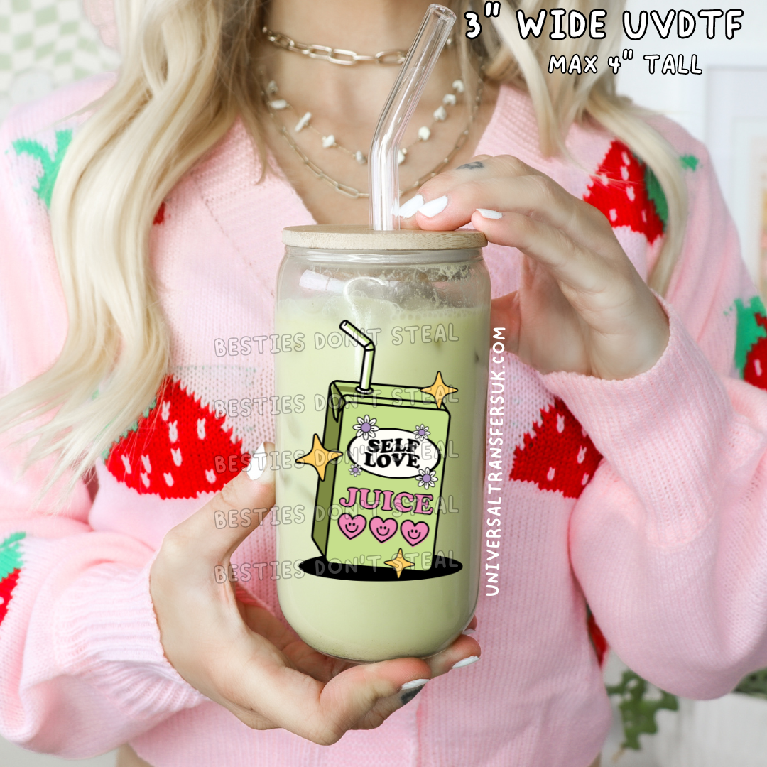 Green Self love juice 3" / 7.62cm wide uvdtf single sticker (#14)