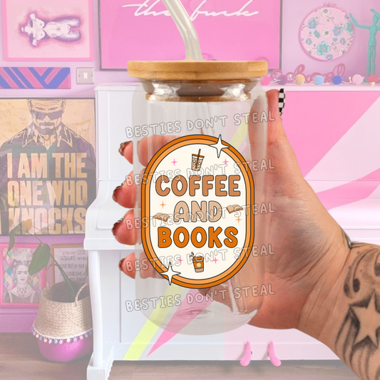 Coffee and books  3" / 7.62cm wide uvdtf single sticker (#85)