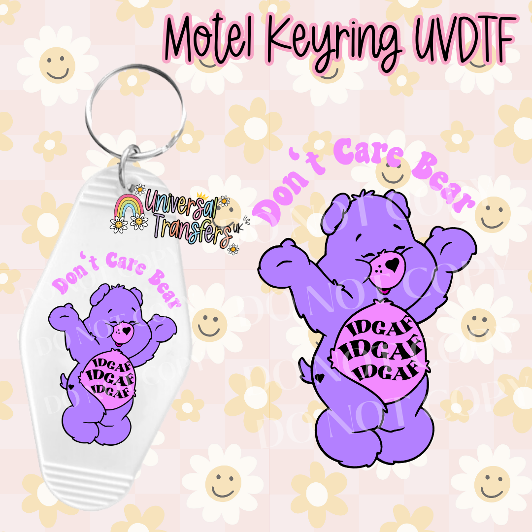 IDGAF Don’t Care Bear Motel Keyring UVDTF (#23)