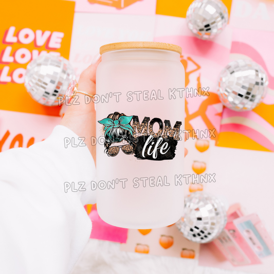 Mom life teal bow messy bun T131