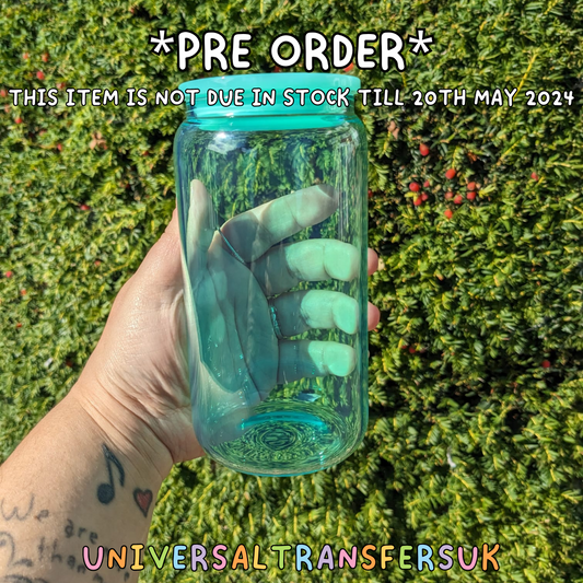 *PRE-ORDER* 16oz Teal Coloured clear Libbey glass cup with plastic lid *Due in 20/5/24*