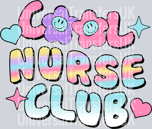 Groovy Distressed Text Pink White and Rainbow Cool Nurse Club