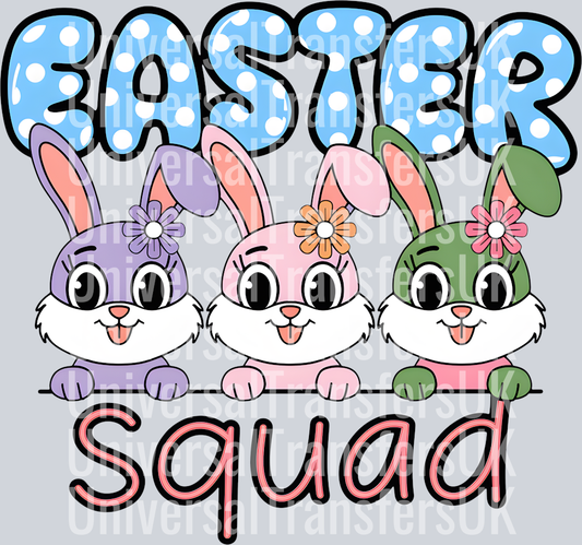 Easter Squad - Blue Pink Green Bunnies Bubble Writing
