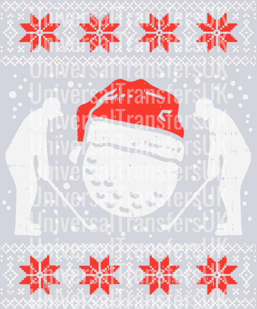 Christmas Hat Golf Ball Golfer and Red Snowflakes