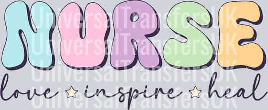 Groovy Bubble Text Multicolour NURSE Love Inspire Heal