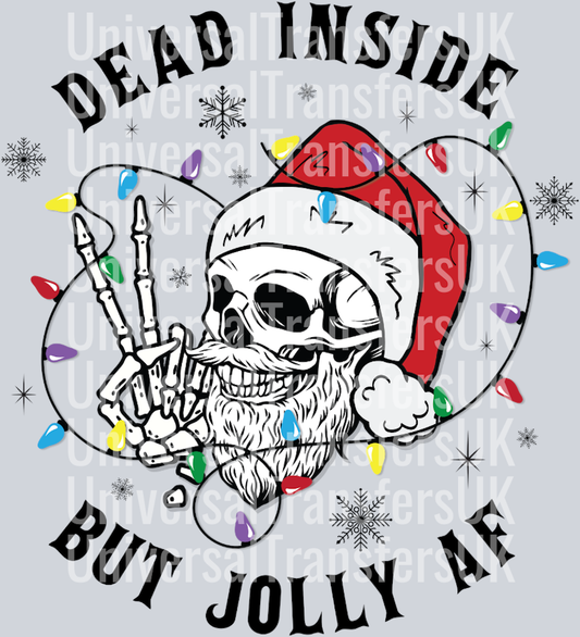 Dead inside but jolly AF Medium Skeleton Skull with Fairy Lights Black Text
