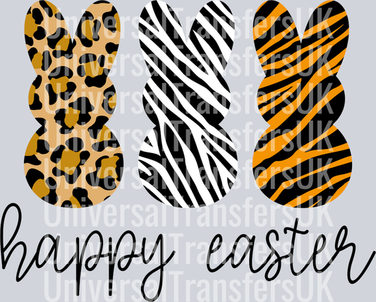3 Bunnies - Leopard, Zebra and Tiger Print Happy Easter