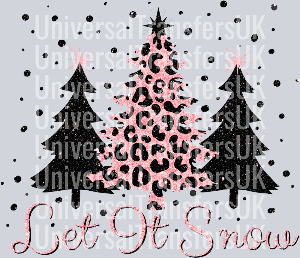 Let it snow Christmas trees Black Sparkle and Leopard Print