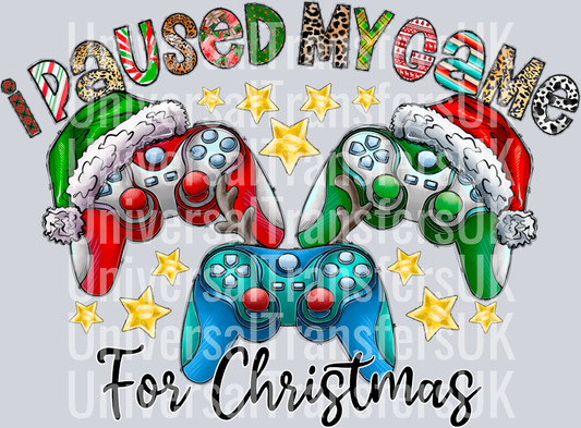 Hand Drawn I Paused My Game For Christmas Blue Red and Green Gamepad Controller