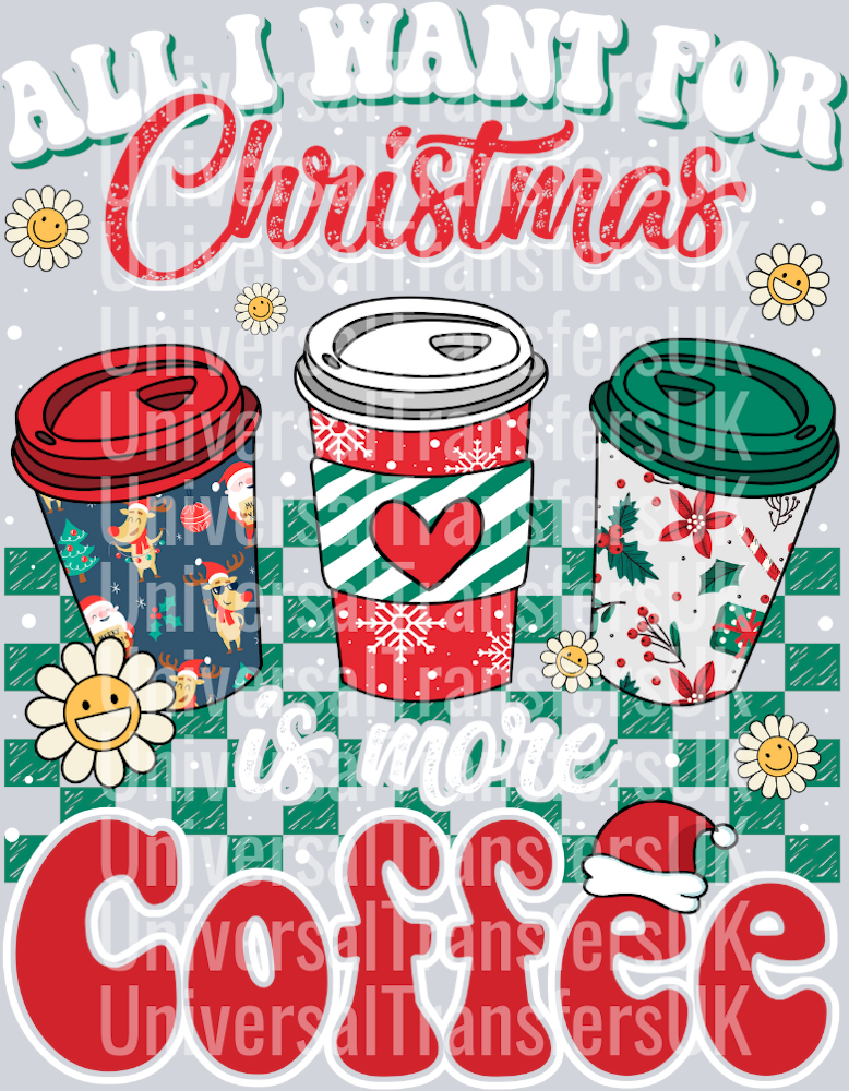 Christmas Coffee Cups with daisy flowers all I want for christmas is coffee