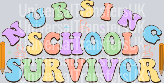Groovy Arch Text Multicolour Nursing School Survivor